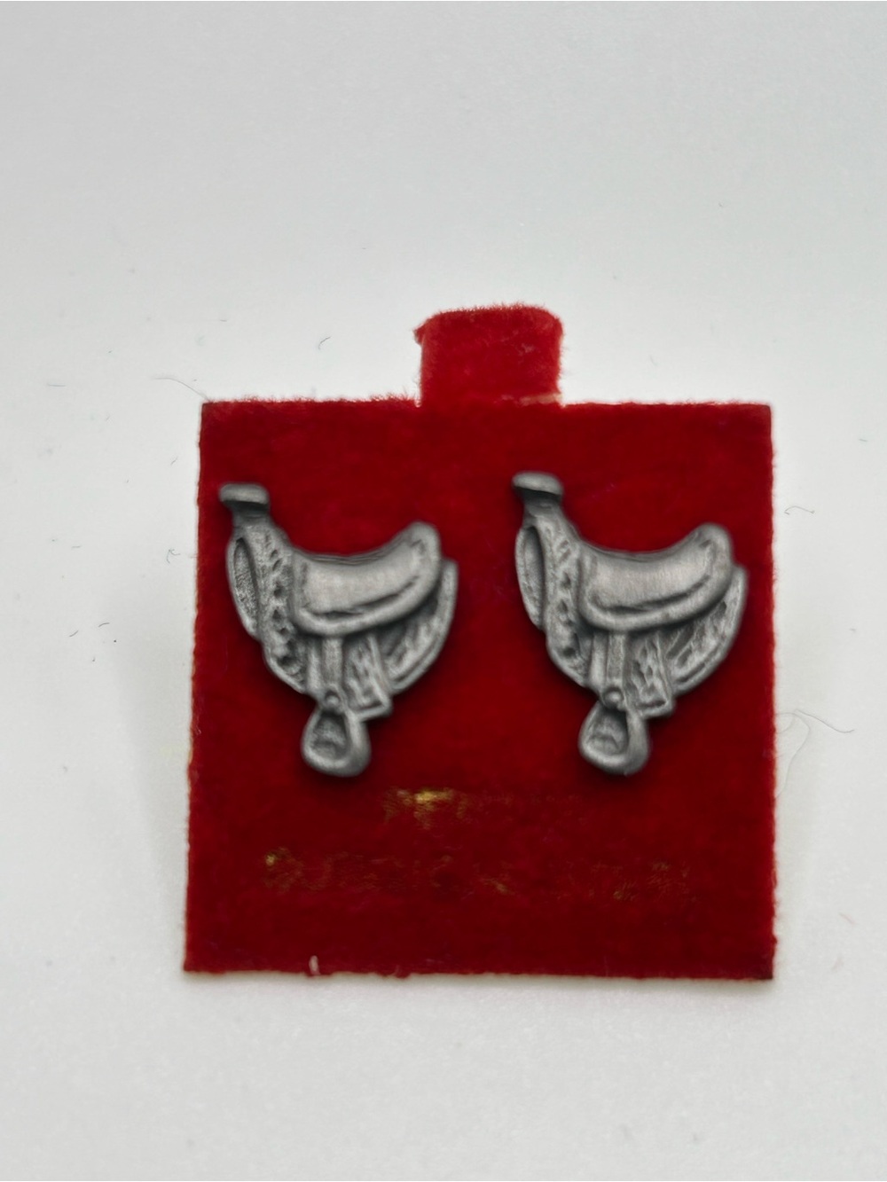 VTG Mini Pewter Horse Saddle Earrings Western Post
